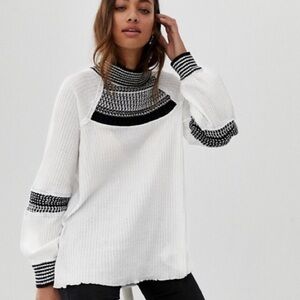 Free People Classic Snow Day thermal Black and White Tunic turtleneck Size Small